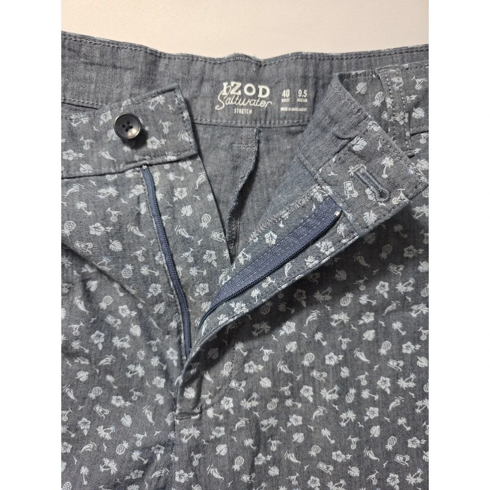 IZOD Saltwater Shorts 40W Blue Print Stretch Summer Casual MSRP $50 NWT